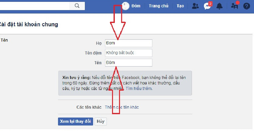 đổi tên Facebook trên máy tính và điện thoại