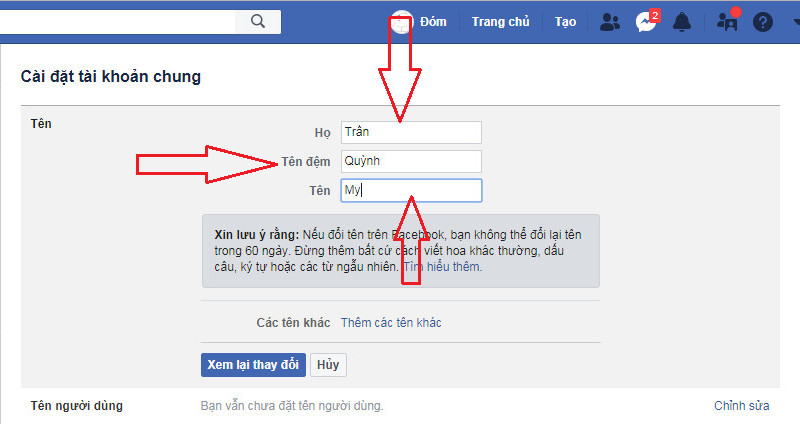 đổi tên Facebook trên máy tính và điện thoại