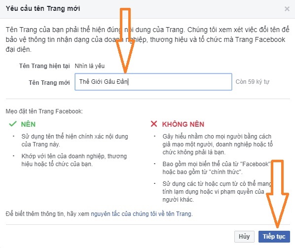 đổi tên fanpage facebook