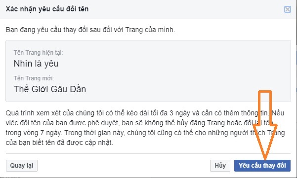 đổi tên fanpage facebook